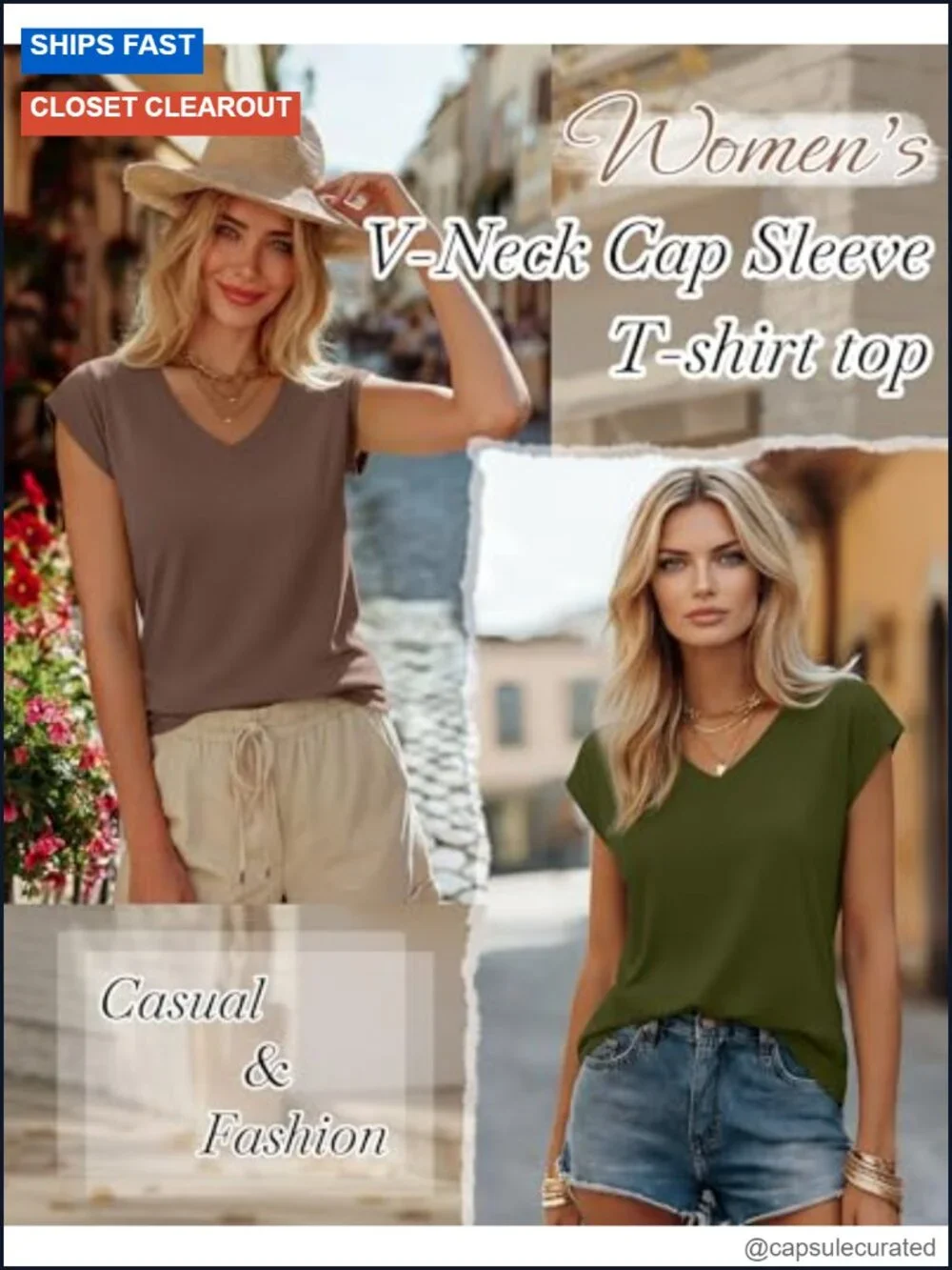 4 Pack Women's V Neck Short Sleeve Tees, Cap Sleeve Tops, Summer Basic Shirts,